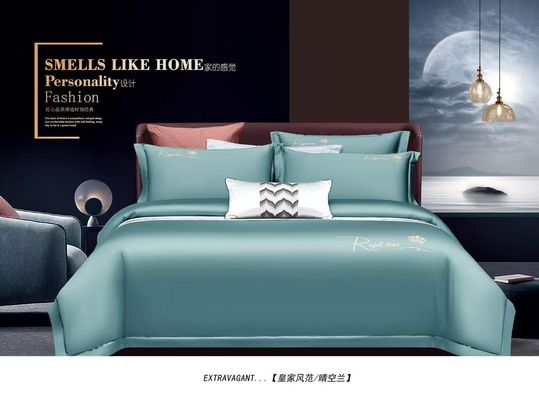 Light Blue Egptian Cotton Home Textile Bedding Set Customized Size