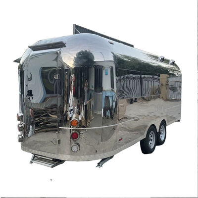 Luxury Mirror Stainless Steel Food Trailer Mobile Kitchen Fully Customized Vintage Food Truck For Coffee BBQ Fast Food