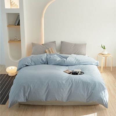 Soft Natural Light Blue 100% Pure Long Staple Cotton Duvet Cover Bedding Set