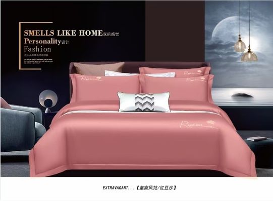 Solid Pink Long Staple Cotton Embroidery Duvet Cover Bedding Set Textile
