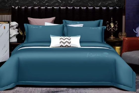 Cyan Solid Cotton Embroidery Duvet Cover Bedding Set Home Textile