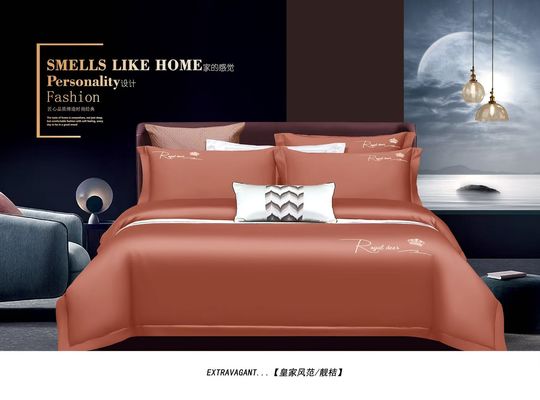 Solid Coral Egptian Cotton Fitted Sheet Bedding Sets Customized Size