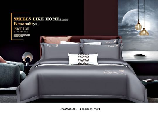 Solid Grey Egptian Cotton Embroidery Duvet Cover Bedding Set Home Textile
