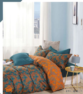 Orange Cyan Matching Jacquard 100% Cotton Bedding Set Cutom Size Duvet Cover