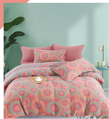 Colorful Jacquard Washed Cotton Fabric Bedding Set Duvet Cover Bed Sheet Fitted Sheet