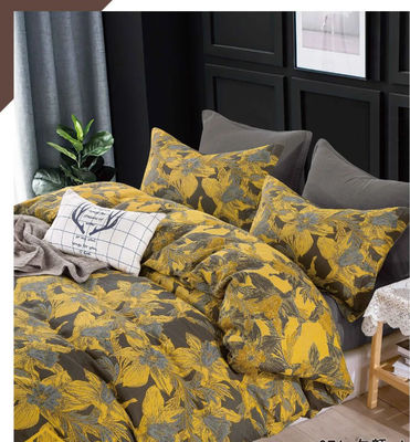 Grey Yellow Color Jacquard CottonBed Sheet Pillow Case Fitted Sheet
