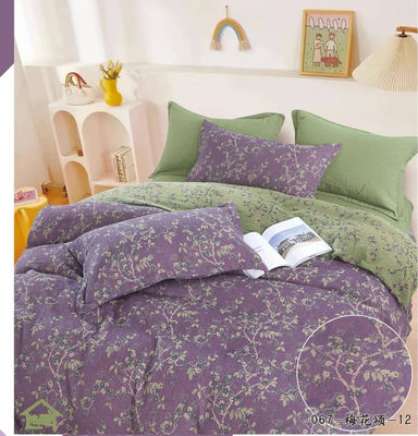 Purple & Green 100% Washed Cotton Jacquard Weave Bedding Set European Size