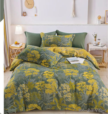 100% Washed Combed Cotton Color Weaving Bedding Set Duvet Cover Pillow Case Fitted Sheet