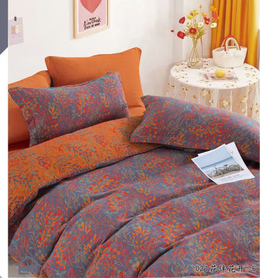 Orange &amp; Grey 100% Washed Cotton Preshrunk Jacquard Bedding Set