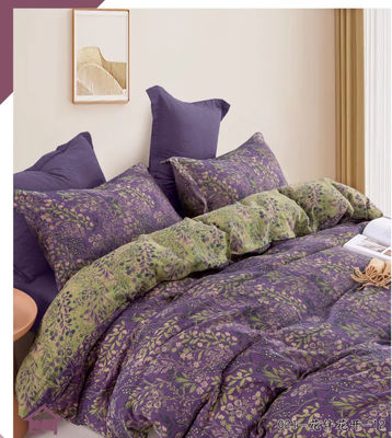 Washed Cotton Bedding Set Color Weaving  Double Jacquard Fabric