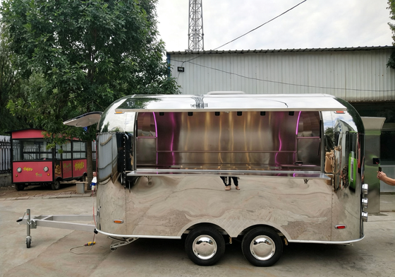 Luxury Mirror Stainless Steel Food Trailer Mobile Kitchen Fully Customized Vintage Food Truck For Coffee BBQ Fast Food
